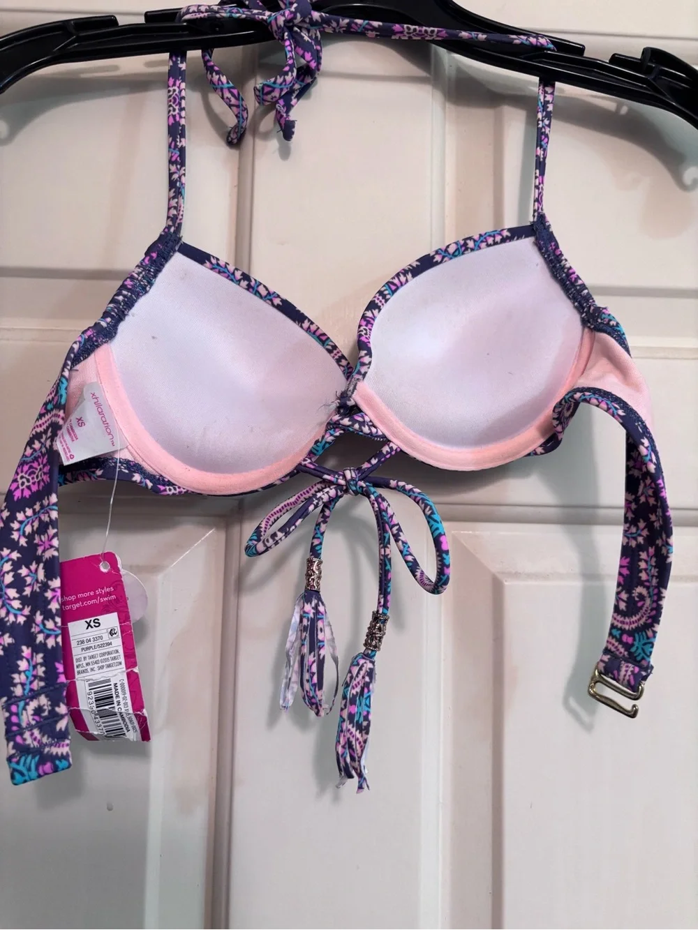 Xhilaration Purple Paisley Push-Up Bikini Top with Pink & Teal Accents